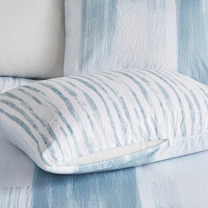 Brush Stroke 3 Piece Oversized Reversible Seersucker Duvet Cover Mini Set - Blue