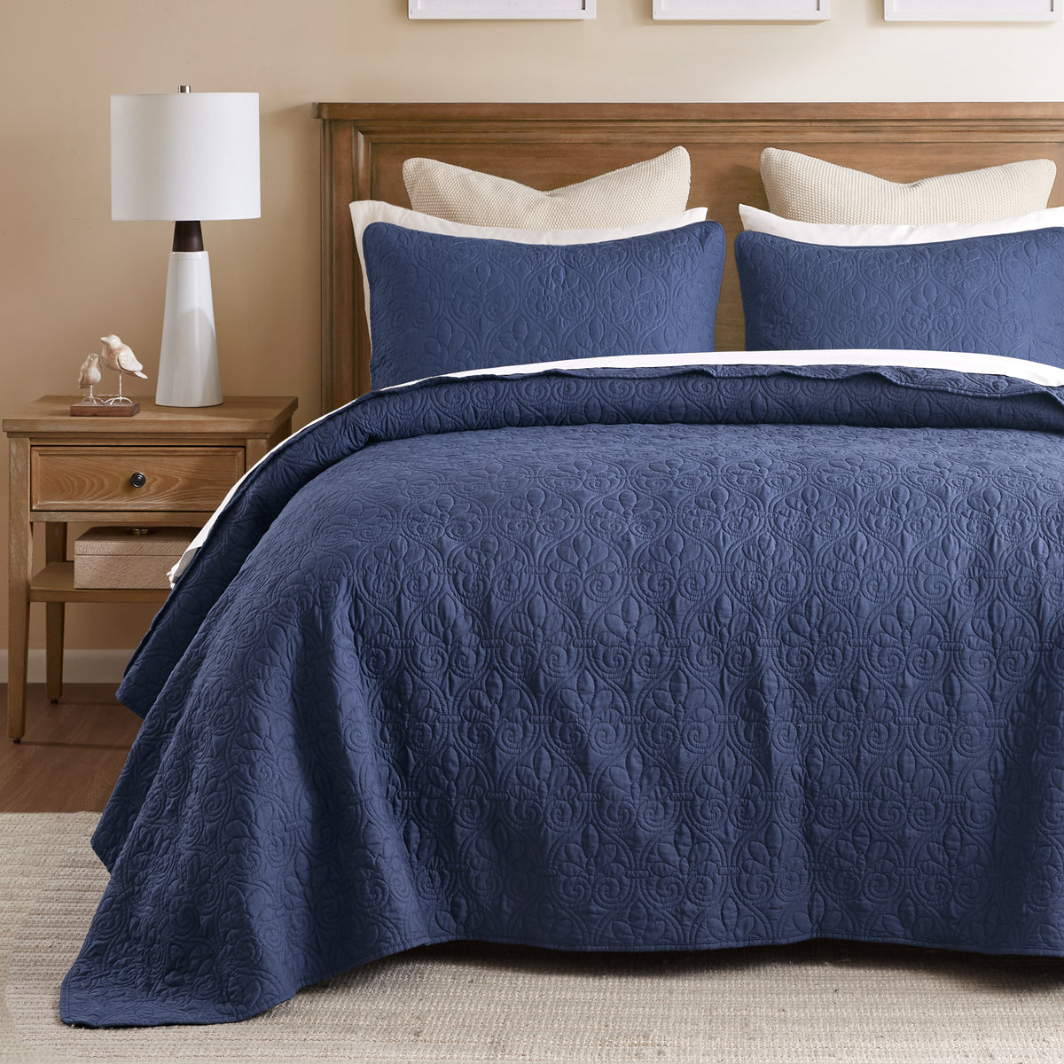 Quebec Reversible Bedspread Set - Navy