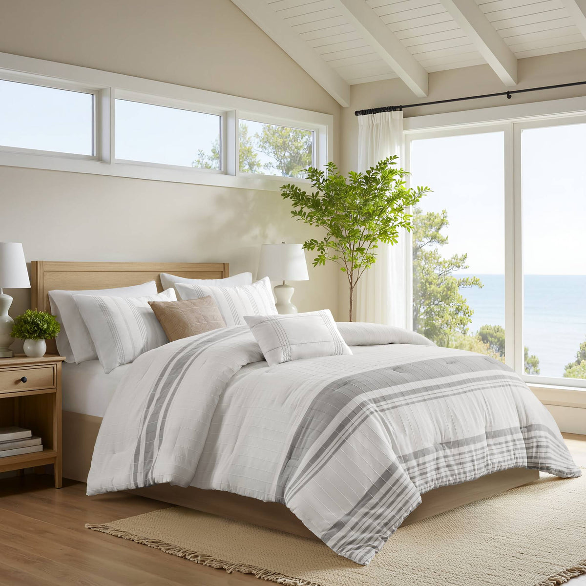 Morgan 6 Piece Cotton Jacquard Oversized Comforter Set - White/Grey