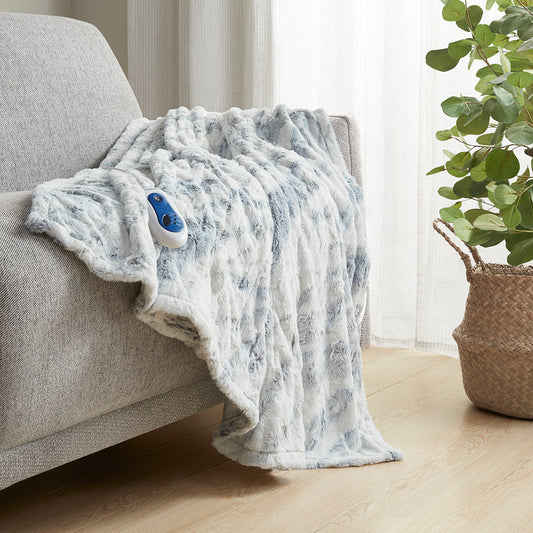 Zuri Oversized Faux Fur Heated Throw - Grey/Blue