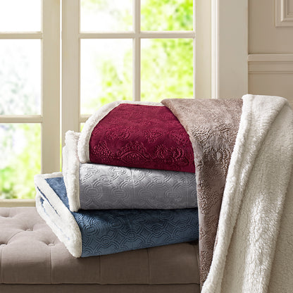 Elma Oversized Textured Plush Throw - Burgundy