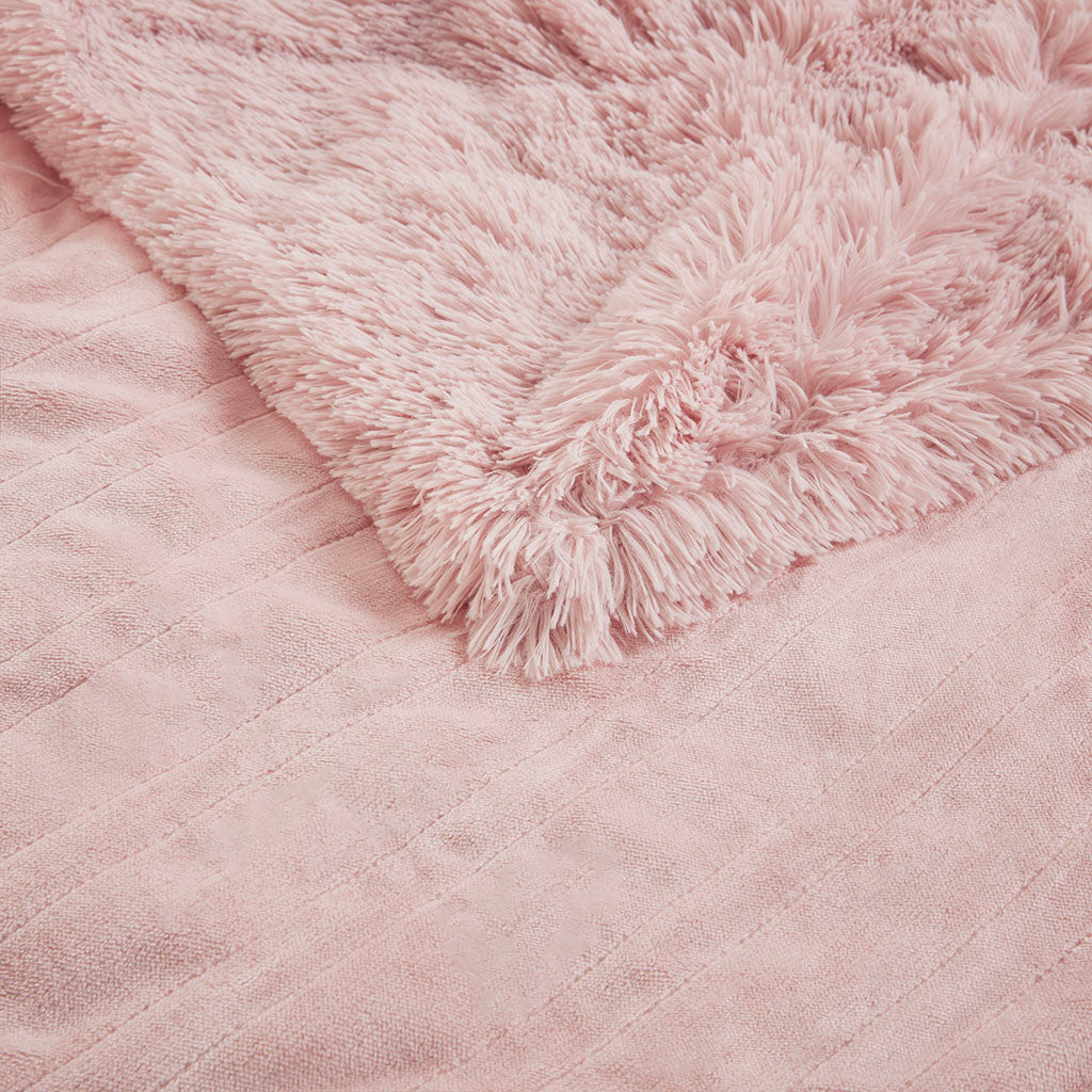 Malea Shaggy Faux Fur Heated Throw - Blush