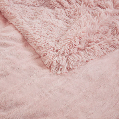 Malea Shaggy Faux Fur Heated Throw - Blush