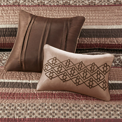 Princeton 5 Piece Jacquard Quilt Set with Throw Pillows - Red