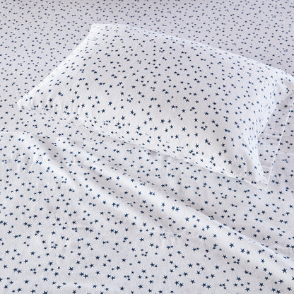 Cozy Soft Cotton Flannel Printed Sheet Set - Blue Stars