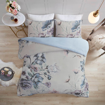 Cassandra 3 Piece Cotton Printed Duvet Cover Set - Blue