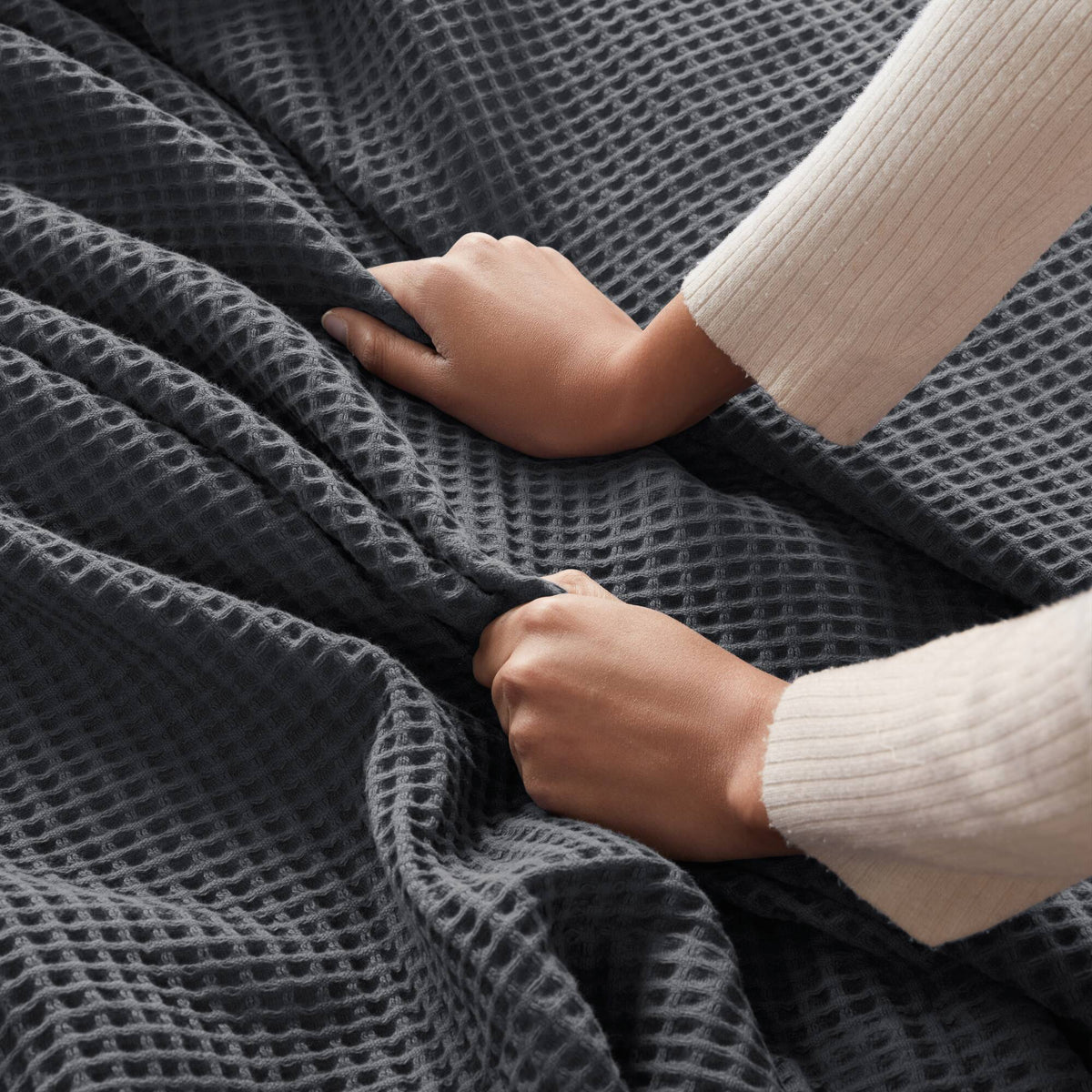 Waffle Weave Cotton Blanket - Dark Grey