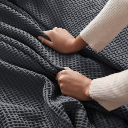 Waffle Weave Cotton Blanket - Dark Grey