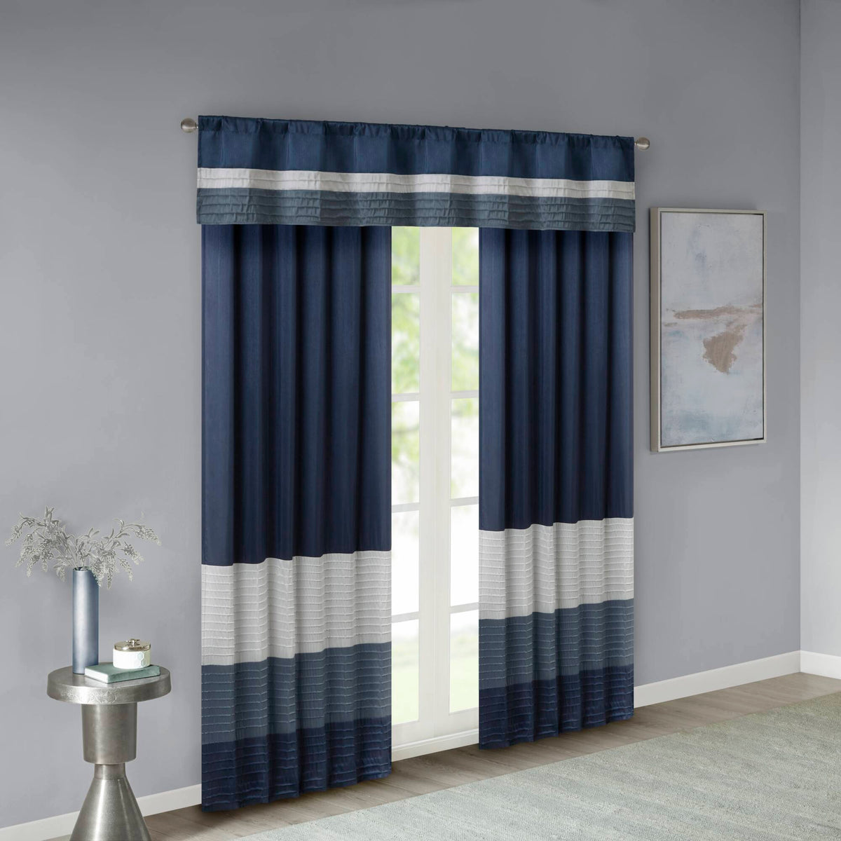 Amherst Polyoni Pintuck Window Valance - Navy