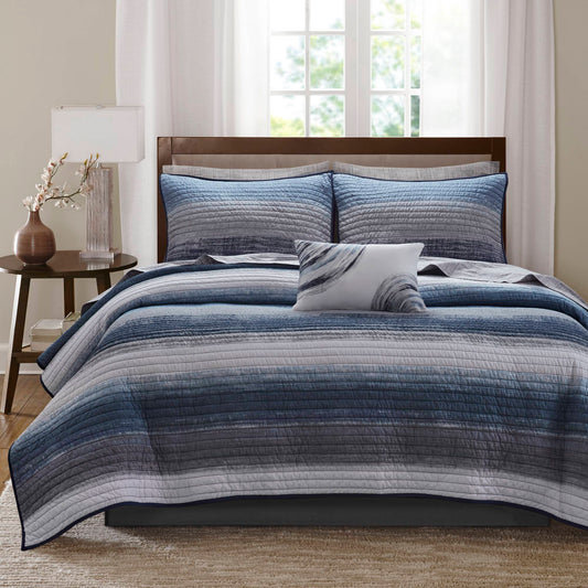 Saben Quilt Set with Cotton Bed Sheets - Navy