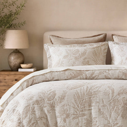 Maison Tropical Cotton Jacquard Botanical Duvet Cover Set - Linen