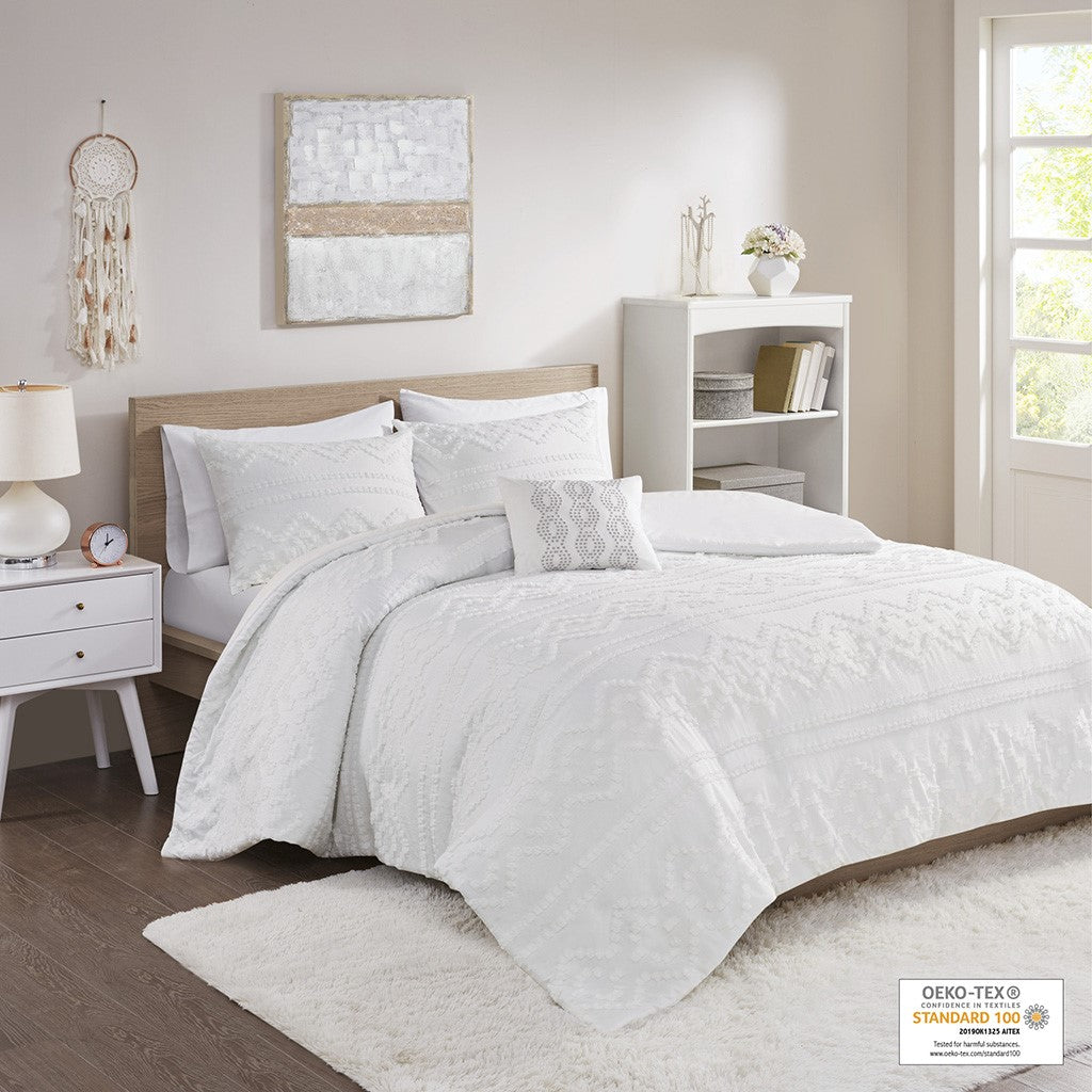 Annie Solid Clipped Jacquard Duvet Cover Set