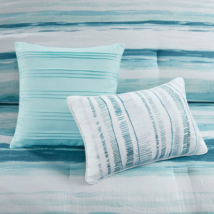 Marina 8 Piece Printed Seersucker Comforter and Quilt Set Collection - Aqua