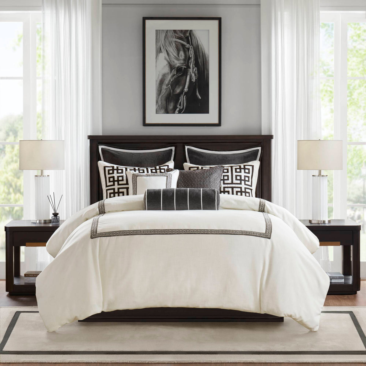 Jarvis Embroidery Oversized Duvet Style Comforter Set - Black/White
