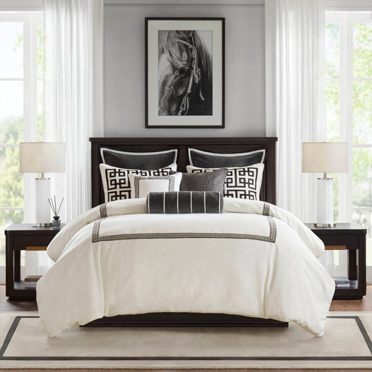 Jarvis Embroidery Oversized Duvet Style Comforter Set - Black/White