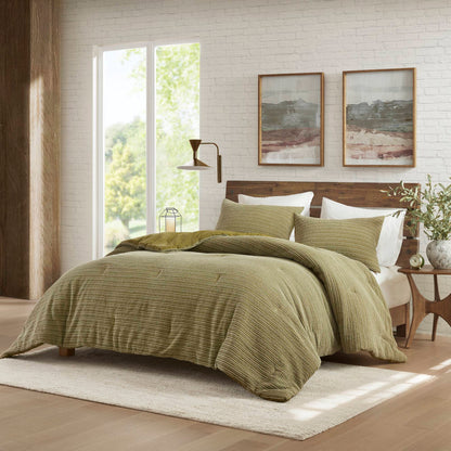 Lyon Waffle Washed Comforter Set - Green