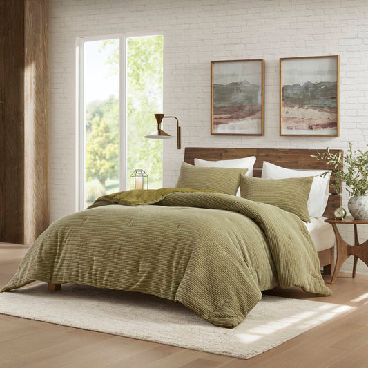 Lyon Waffle Washed Comforter Set - Green