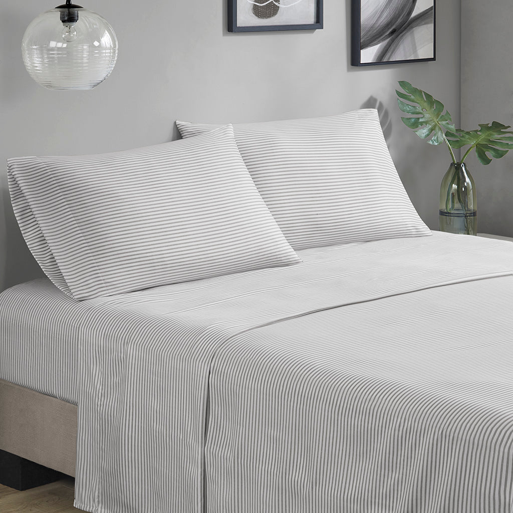 Jaxon Stripe Comforter Set with Bed Sheets - Aqua/Grey