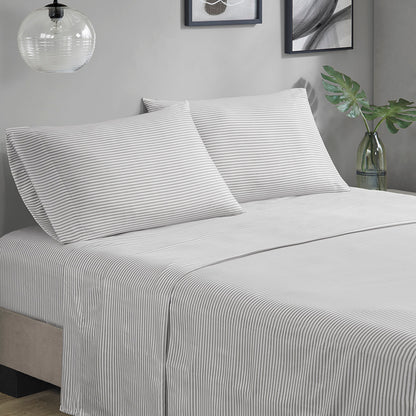 Jaxon Stripe Comforter Set with Bed Sheets - Aqua/Grey