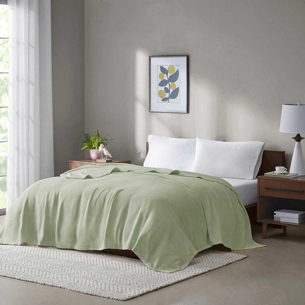 Freshspun Basketweave Cotton Blanket - Green