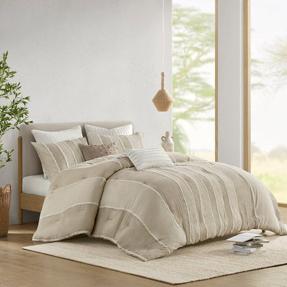 Shay 3 Piece Striped Cotton Comforter Set - Taupe