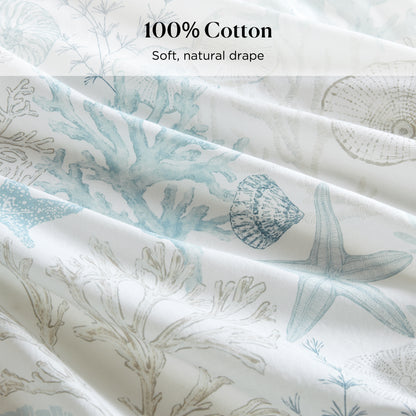 Sea Meadow Coastal Cotton Printed Shower Curtain - Blue
