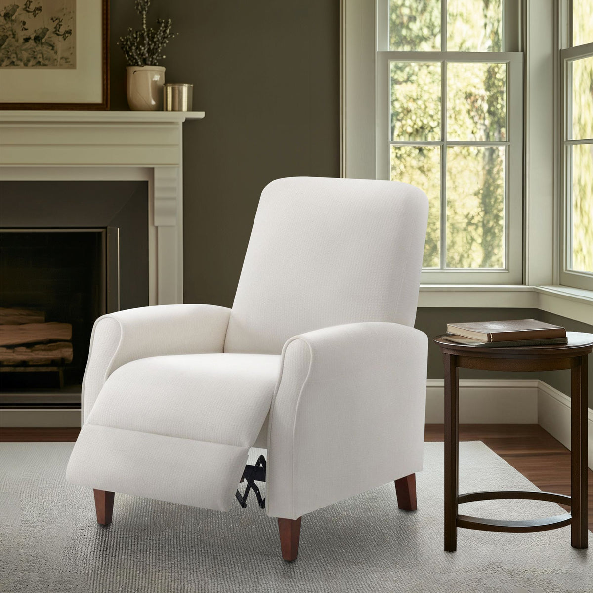 Marena Upholstered Manual Push Back Recliner - Cream
