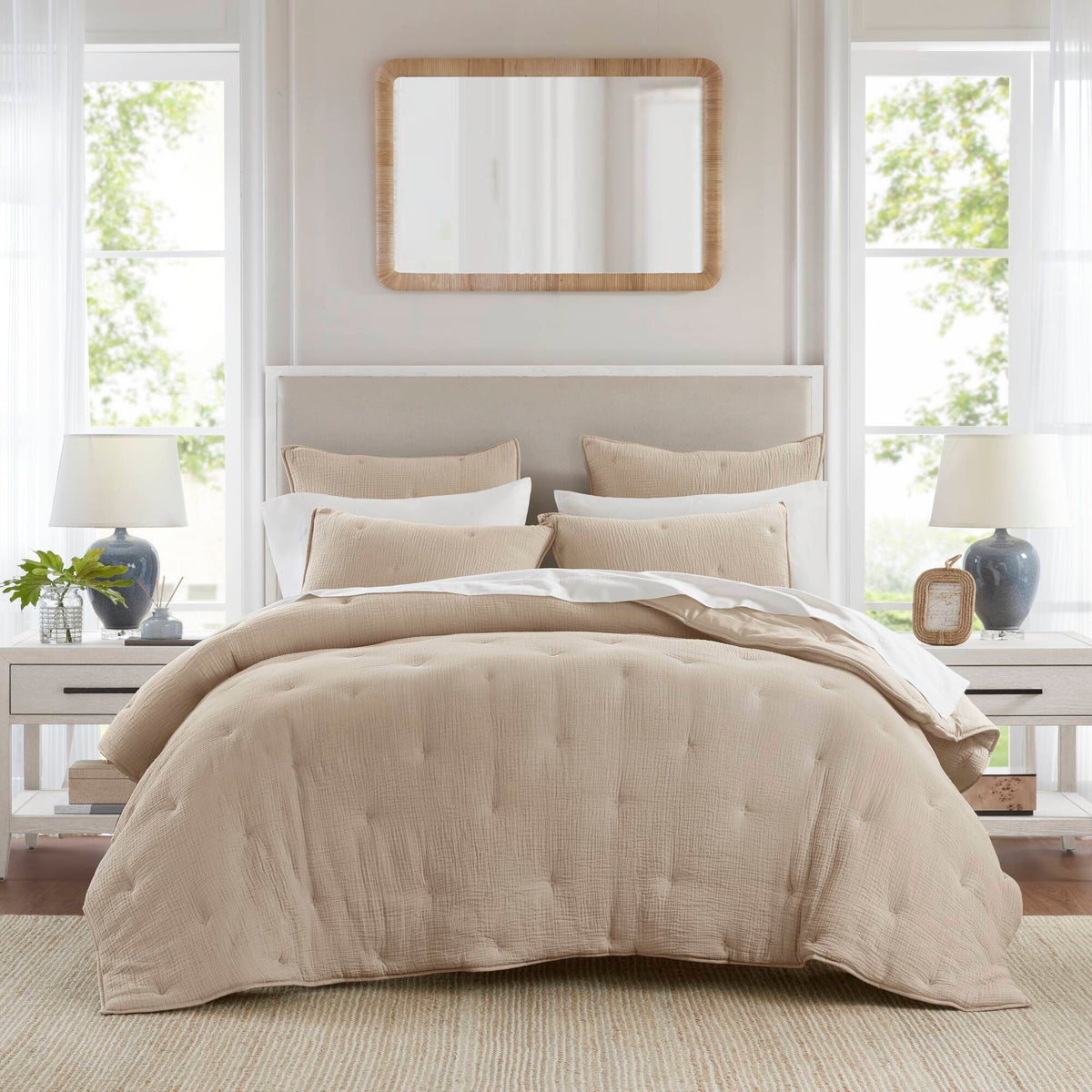 Breeze cotton gauze embroidered Quilt Set - Taupe