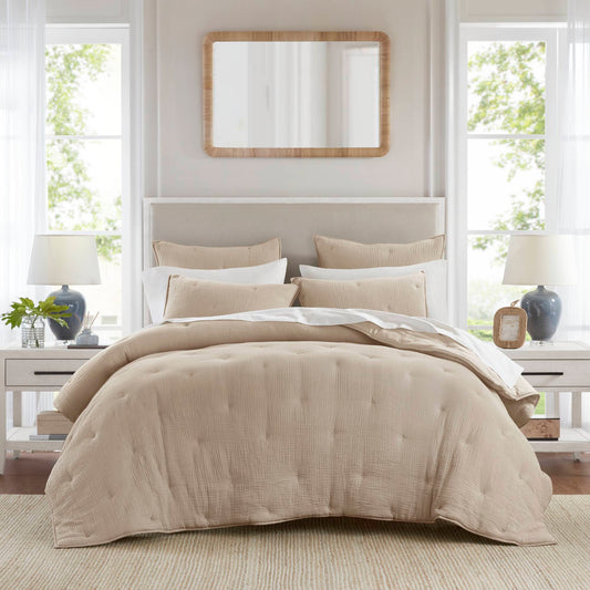 Breeze cotton gauze embroidered Quilt Set - Taupe