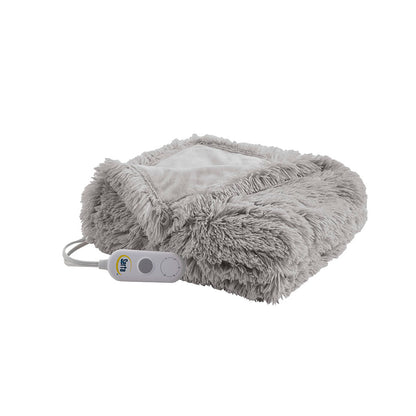 Malea Shaggy Faux Fur Heated Throw - Grey
