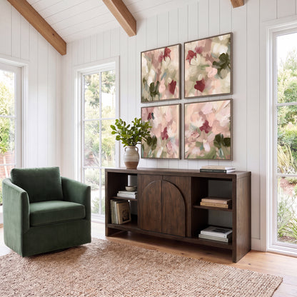 Bellcourt Arch Media Console with Arched Door Storage & Open Shelves - Walnut Brown