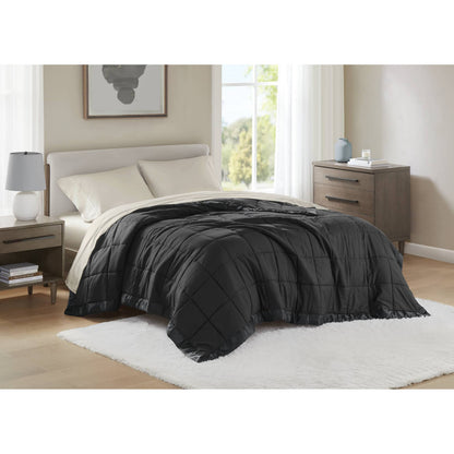 Windom Lightweight Down Alternative Blanket with Satin Trim - Black