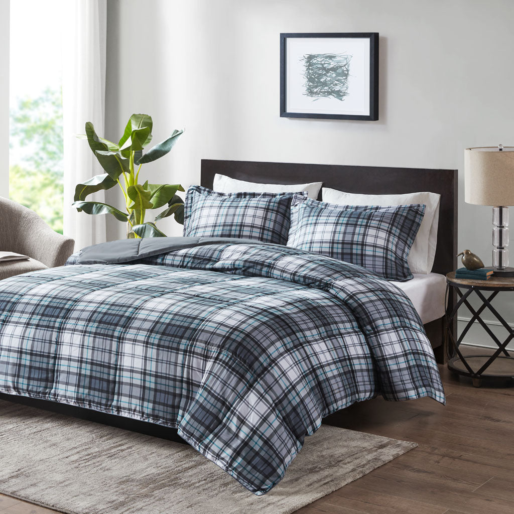 Parkston 3M Scotchgard Down Alternative All Season Comforter Set - Plaid Grey