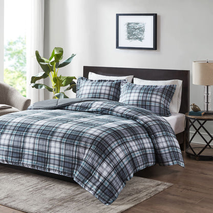 Parkston 3M Scotchgard Down Alternative All Season Comforter Set - Plaid Grey