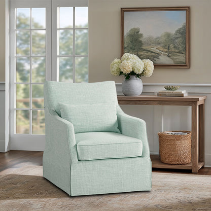 London Upholstered Skirted Swivel Armchair with Lumbar Pillow - Light Green
