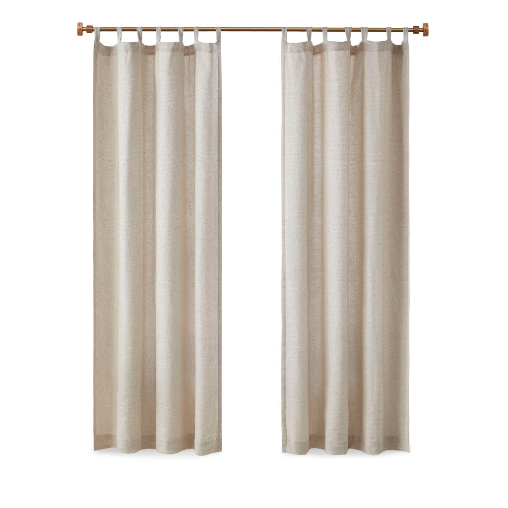 Beals Faux Linen Tab Top Fleece Lined Curtain Panel - Natural