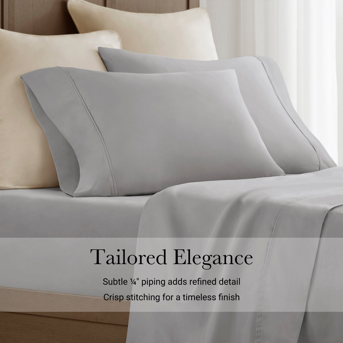 100% Egyptian Cotton Sateen Pillowcase Set - Grey