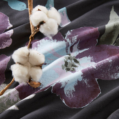 Jolene 3 Piece Cotton Duvet Cover Set - Dark Grey/Plum