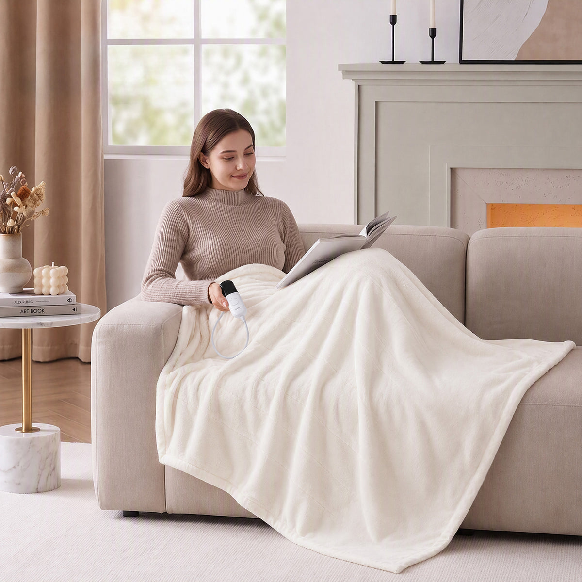 Plush Heated Throw - Ivory