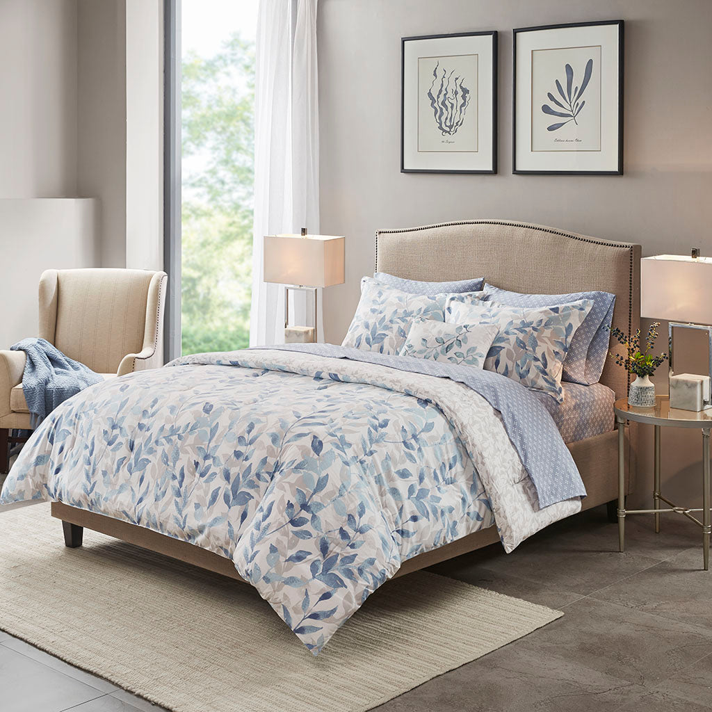 Sofia Reversible Comforter Set with Bed Sheets - Blue