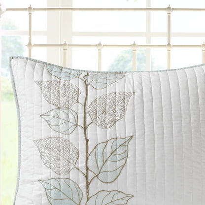 Caelie 6 Piece Embroidered Quilt Set with Throw Pillows - Blue