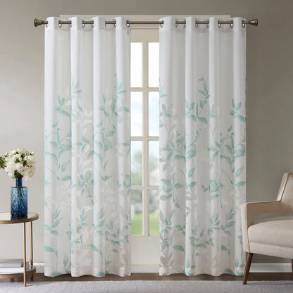 Cecily Burnout Printed Window Curtain Panel - Aqua