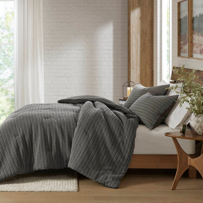 Lyon Waffle Washed Comforter Set - Charcoal