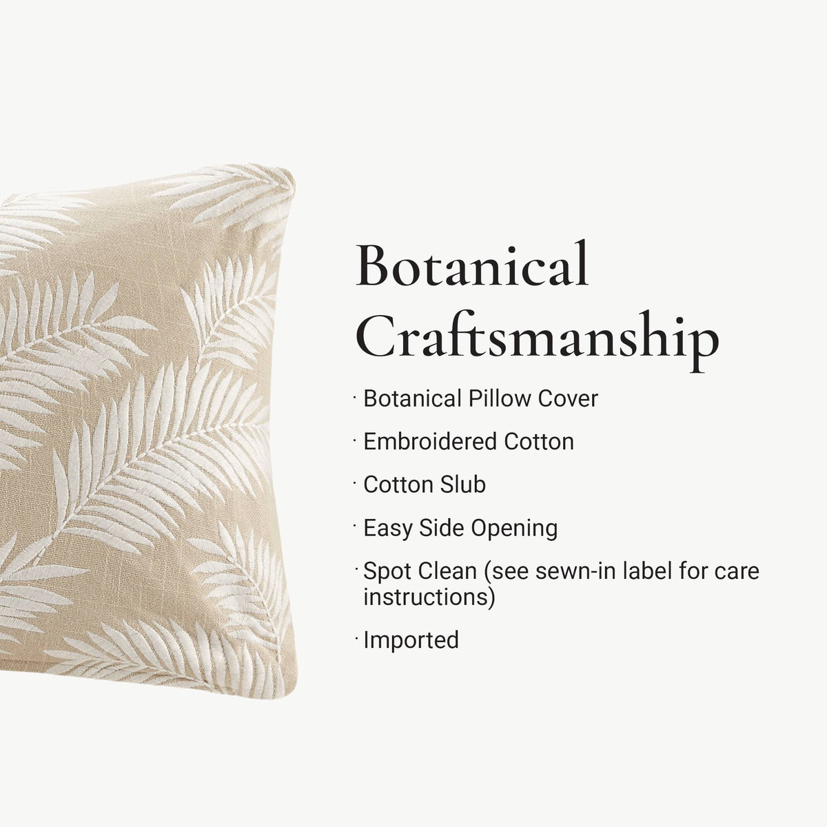 Ella Botanical 1 Piece Cotton Pillow Cover - Linen