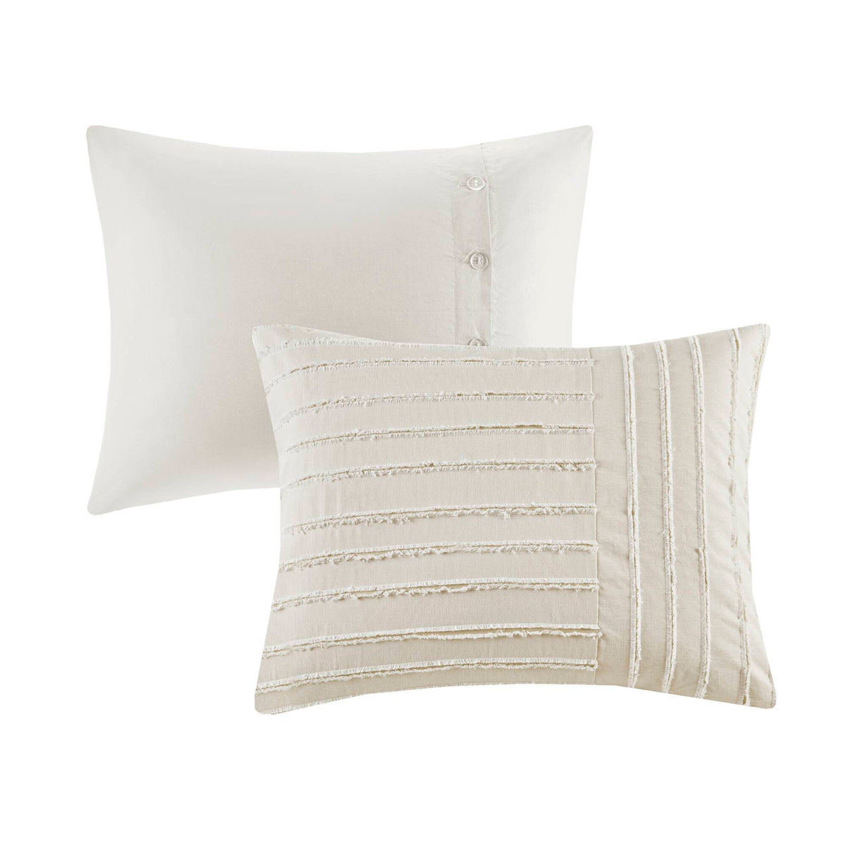 Essence Oversized Cotton Clipped Jacquard Comforter Set with Euro Shams and Throw Pillows - Ivory