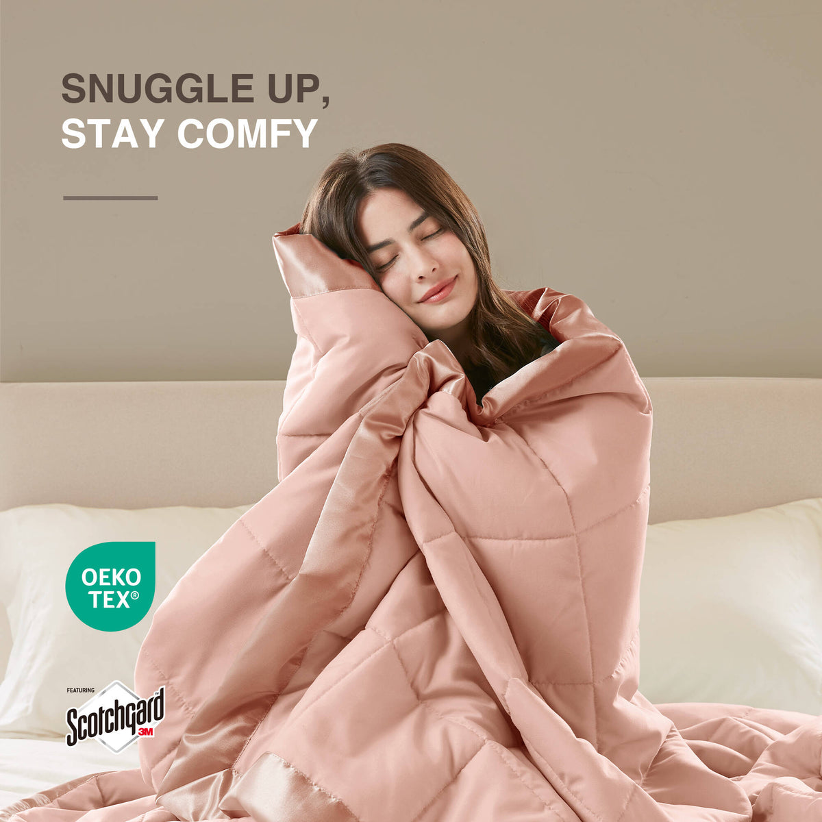 Windom Lightweight Down Alternative Blanket with Satin Trim - Blush
