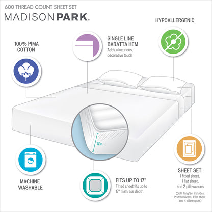 600 Thread Count Pima Cotton Sheet Set - Light Grey
