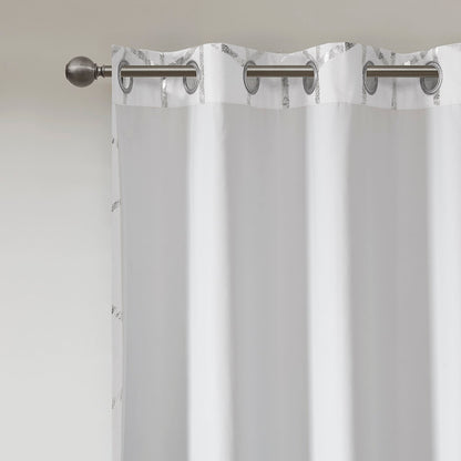 Raina Total Blackout Metallic Print Grommet Top Curtain Panel - White/Silver