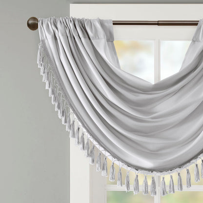 Elena Faux Silk Waterfall Embellished Valance - Silver