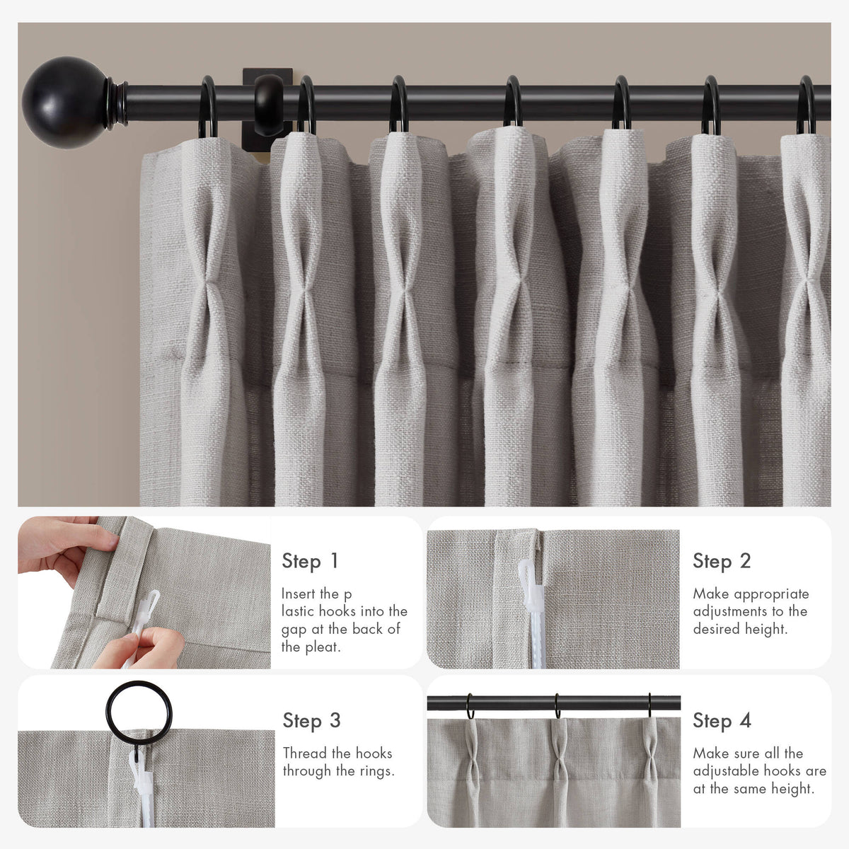 Emery 300gsm poly linen with 7 pinch pleat per pc - Grey